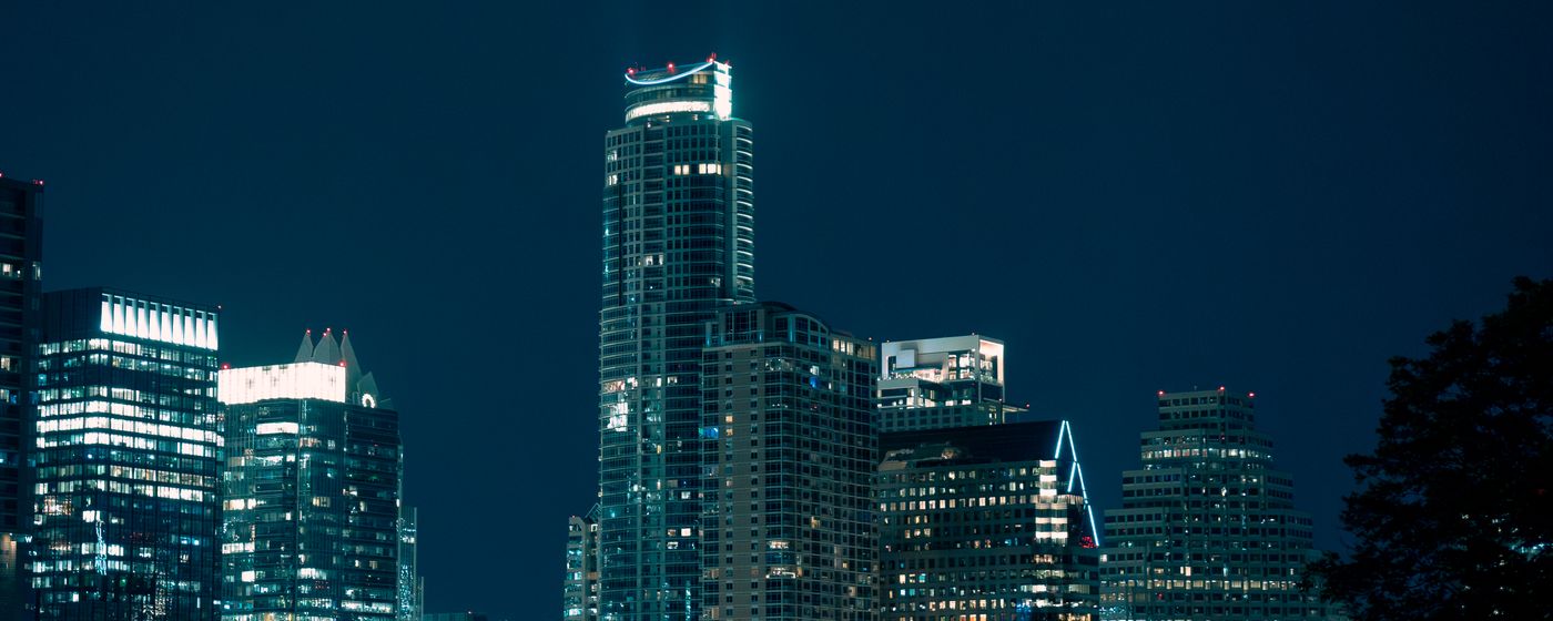 Downtown Austin skyscrapers lit at night