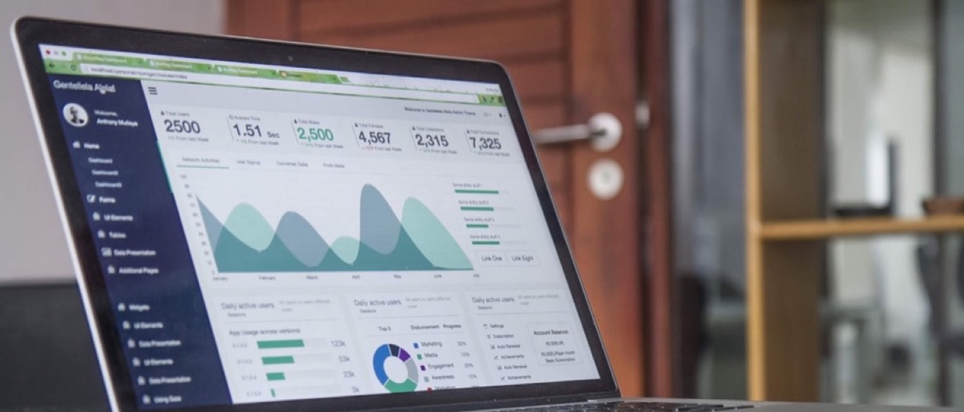 An analytics dashboard on a monitor showing traffic over time